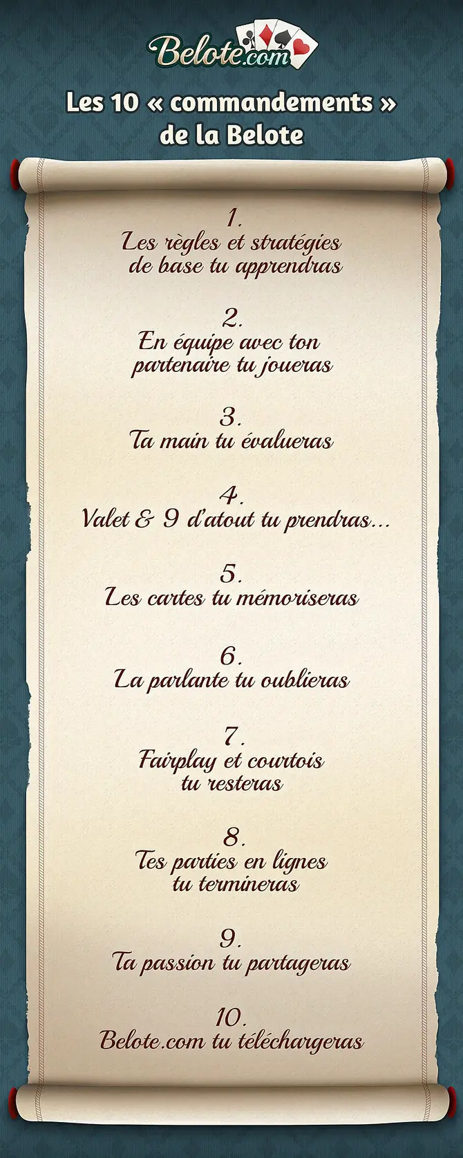 Les 10 commandements de la Belote Les 10 commandements de la Belote